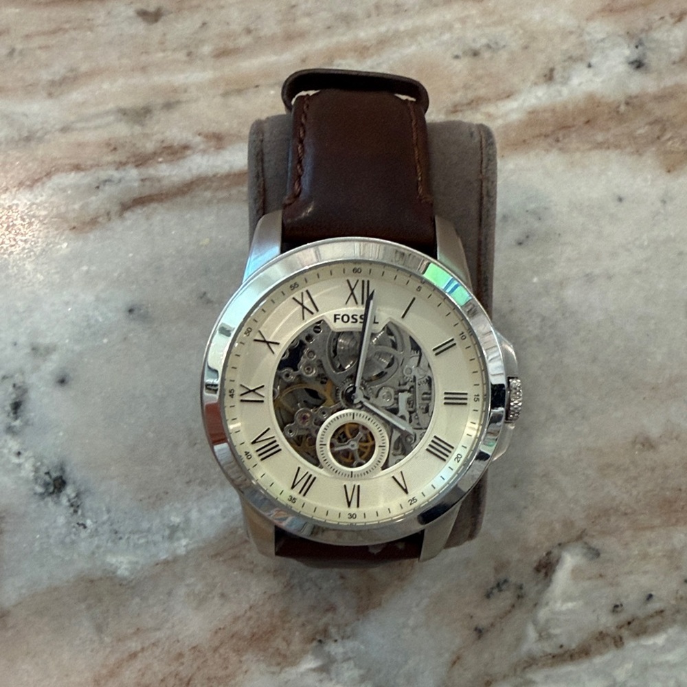 Fossil Brown Leather Men's Skeleton Watch